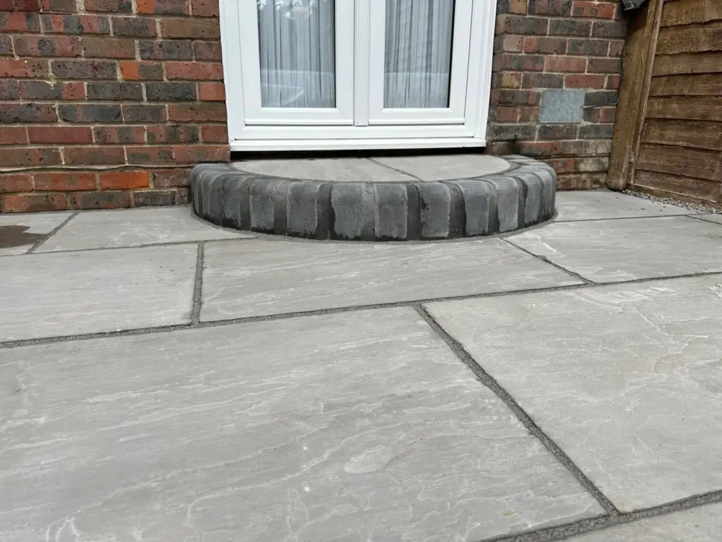 sandstone patio new-rear-garden-stone-steps-patio-installation-romford
